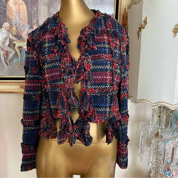 Moschino Plaid Wool Fringe Jacket - Picture 2 of 16